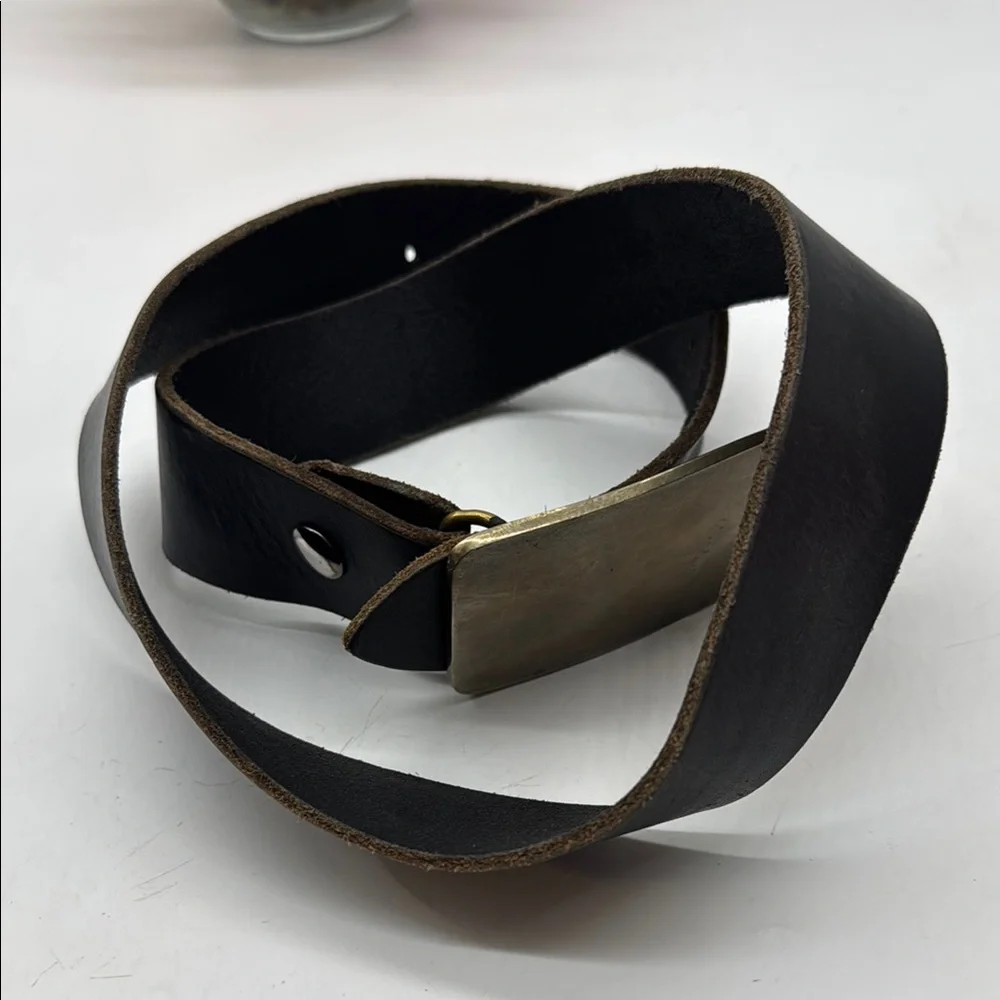 Rainbow Metals Bronze Buckle Men's Black Leather Belt 42